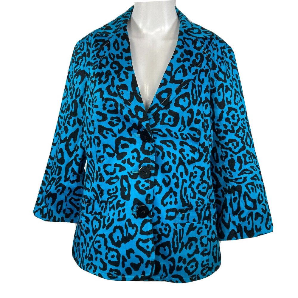 Linea Dell'Olio Jacket Blazer Womens Sz S Blue Black Leopard Button Animal Print